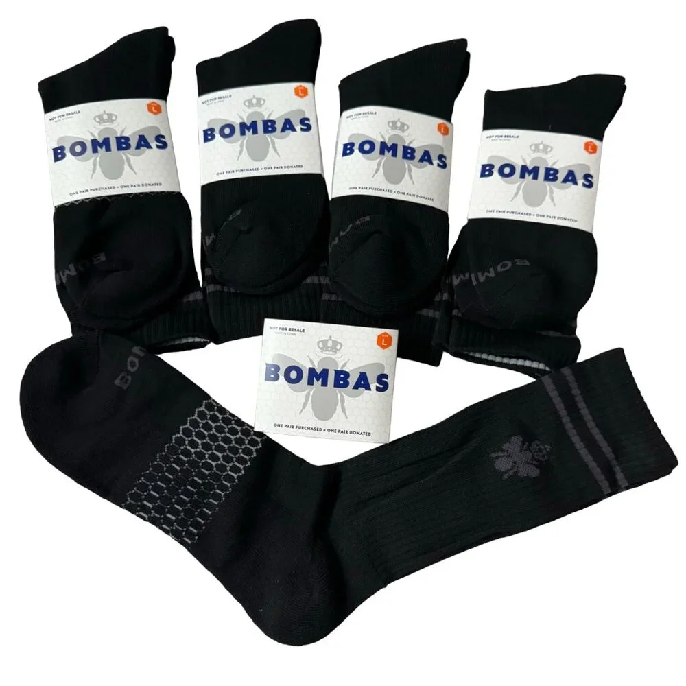 Bombas crew Socks size Large Mens/Womens black cushion stay‎ up Honeycomb new